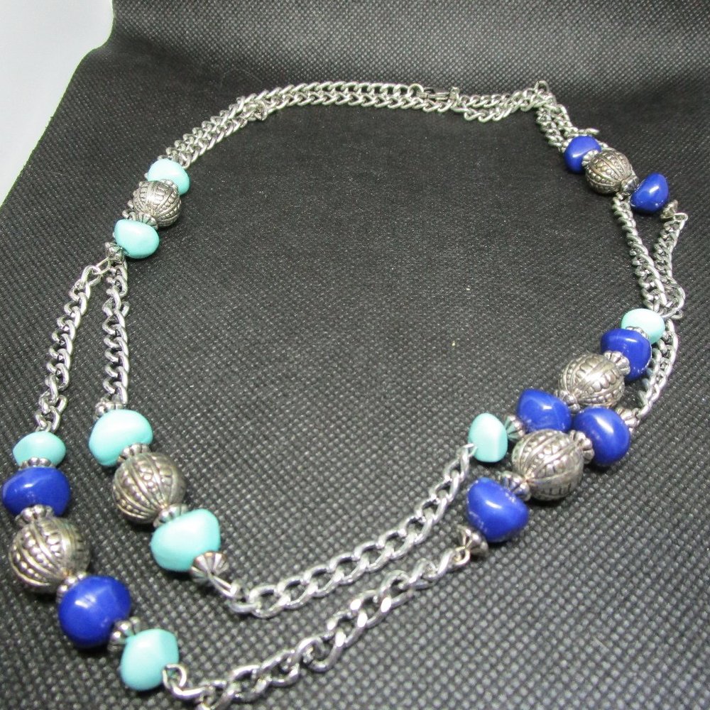 The Roman Company RMN Blue & Silver Bead Necklace
